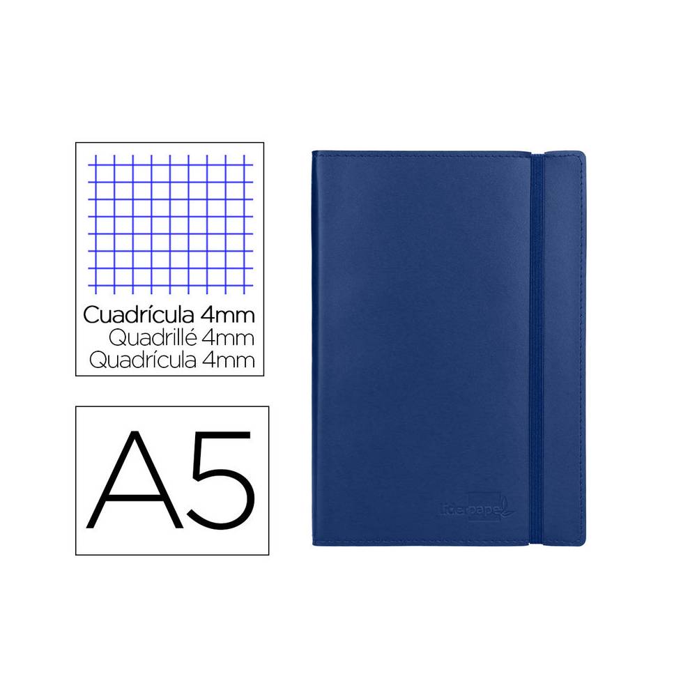 Libreta liderpapel simil piel a5 120 hojas 70g/m2 cuadro 4mm sin margen azul