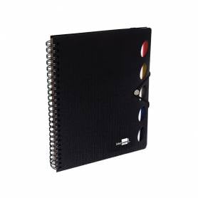 Cuaderno espiral liderpapel a4 micro executive tapa plastico 100h 80 gr cuadro 5mm 5 separadores con gomilla negro