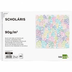 Bloc dibujo liderpapel escolar espiral 230x325mm 20 hojas 90 gr/m2 con recuadro