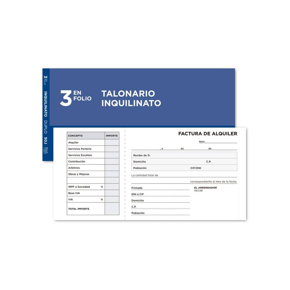 Talonario liderpapel inquilinato 3/fº original y copia t207 con codiciones e i.v.a.