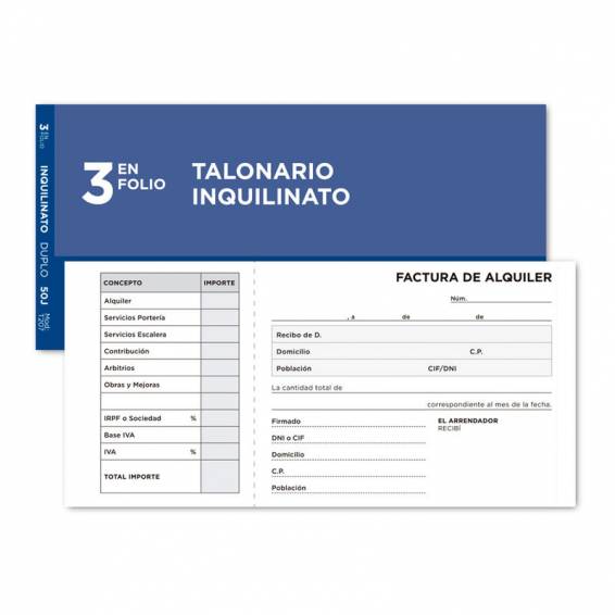 Talonario liderpapel inquilinato 3/fº original y copia t207 con codiciones e i.v.a.