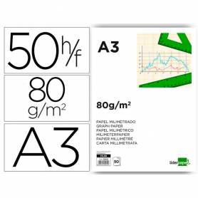 Bloc papel milimetrado liderpapel encolado 297x420 mm 50 hojas 80g/m2