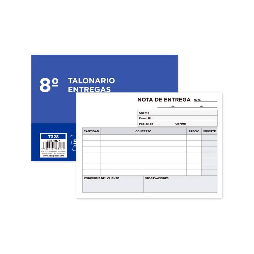 Talonario liderpapel entregas 8º original y 2 copias t328 apaisado