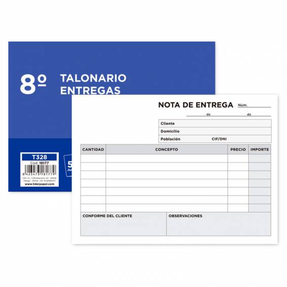 Talonario liderpapel entregas 8º original y 2 copias t328 apaisado