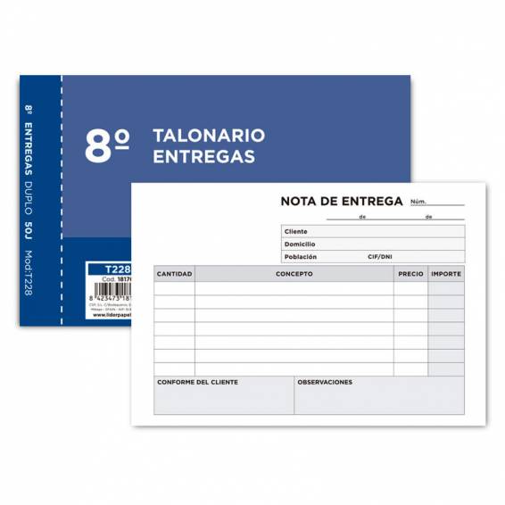 Talonario liderpapel entregas 8º original y copia t228 apaisado