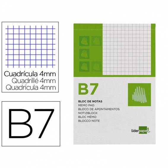 Bloc notas liderpapel cuadro 4mm b7 80 hojas 60g/m2 perforado