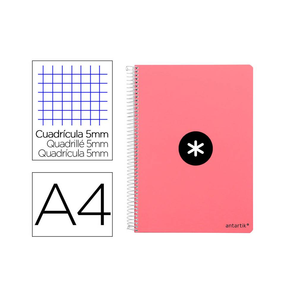 Cuaderno espiral liderpapel a4 micro antartik tapa dura 80 h 100 gr cuadro 5mm sin bandas 4 taladros color coral