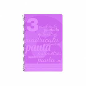 Cuaderno espiral liderpapel folio pautaguia tapa plastico 80h 75gr cuadro pautado 3mm con margen color violeta