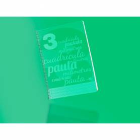 Cuaderno espiral liderpapel folio pautaguia tapa plastico 80h 75gr cuadro pautado 3mm con margen color verde