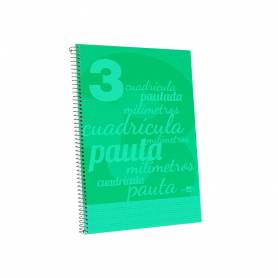 Cuaderno espiral liderpapel folio pautaguia tapa plastico 80h 75gr cuadro pautado 3mm con margen color verde