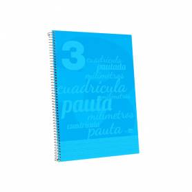 Cuaderno espiral liderpapel folio pautaguia tapa plastico 80h 75gr cuadro pautado 3mm con margen color azul