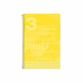 Cuaderno espiral liderpapel folio pautaguia tapa plastico 80h 75gr cuadro pautado 3mm con margen color amarillo