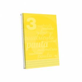 Cuaderno espiral liderpapel folio pautaguia tapa plastico 80h 75gr cuadro pautado 3mm con margen color amarillo