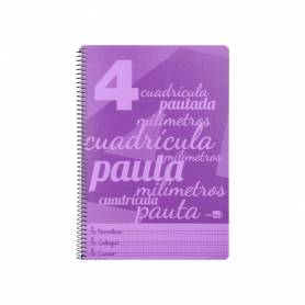 Cuaderno espiral liderpapel folio pautaguia tapa plastico 80h 75gr cuadro pautado 4mm con margen color violeta