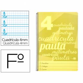 Cuaderno espiral liderpapel folio pautaguia tapa plastico 80h 75gr cuadro pautado 4mm con margen color amarillo