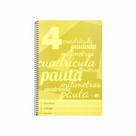 Cuaderno espiral liderpapel folio pautaguia tapa plastico 80h 75gr cuadro pautado 4mm con margen color amarillo