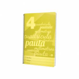 Cuaderno espiral liderpapel folio pautaguia tapa plastico 80h 75gr cuadro pautado 4mm con margen color amarillo