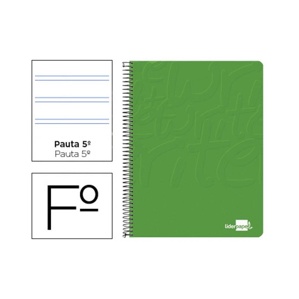 Cuaderno espiral liderpapel folio write tapa blanda 80h 60gr pauta 2,5 mm con margen color verde