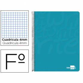 Cuaderno espiral liderpapel folio write tapa blanda 80h 60gr cuadro 4mm con margen color turquesa