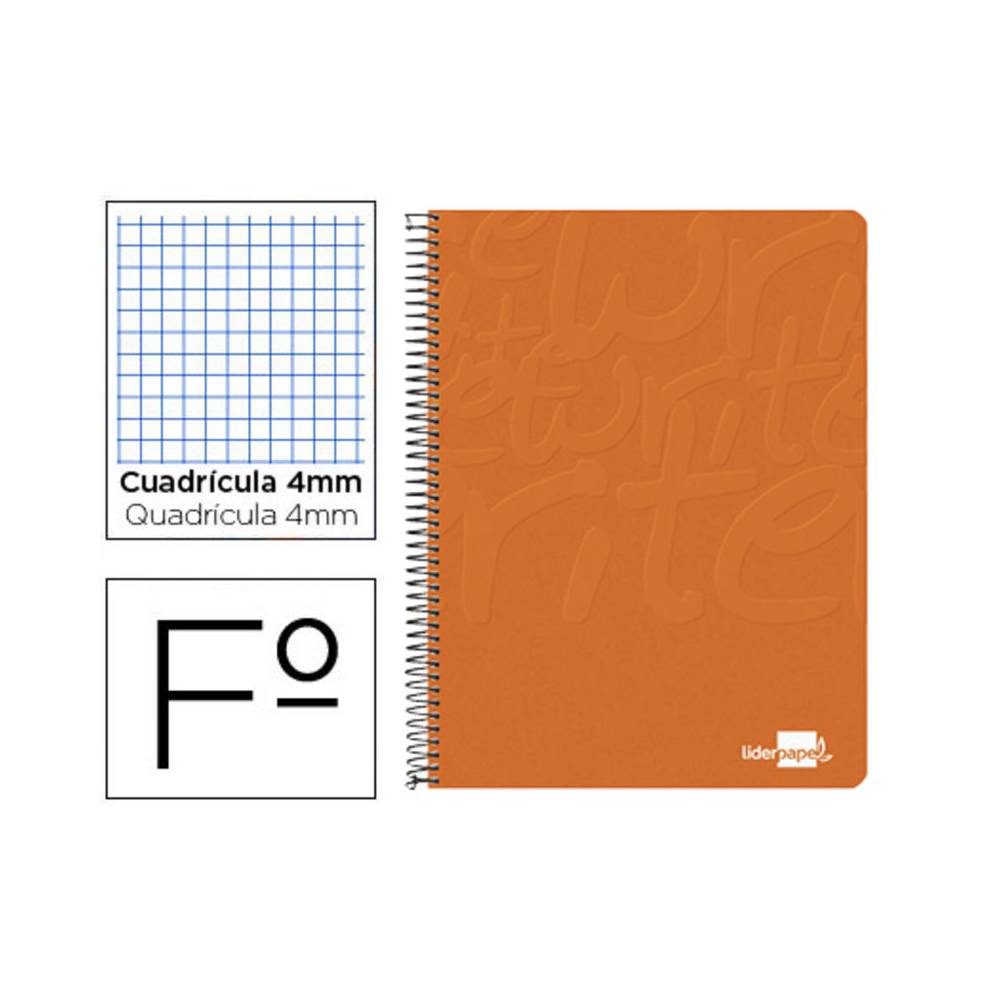 Cuaderno espiral liderpapel folio write tapa blanda 80h 60gr cuadro 4mm con margen color naranja