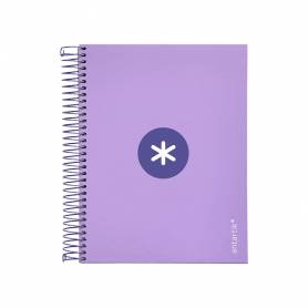 Cuaderno espiral liderpapel a5 micro antartik tapa forrada120h 90 gr cuadro 5mm 5 banda 6 taladros color lavanda