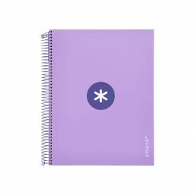 Cuaderno espiral liderpapel a4 micro antartik tapa forrada120h 100 gr cuadro 5mm 5 banda4 taladros color lavanda