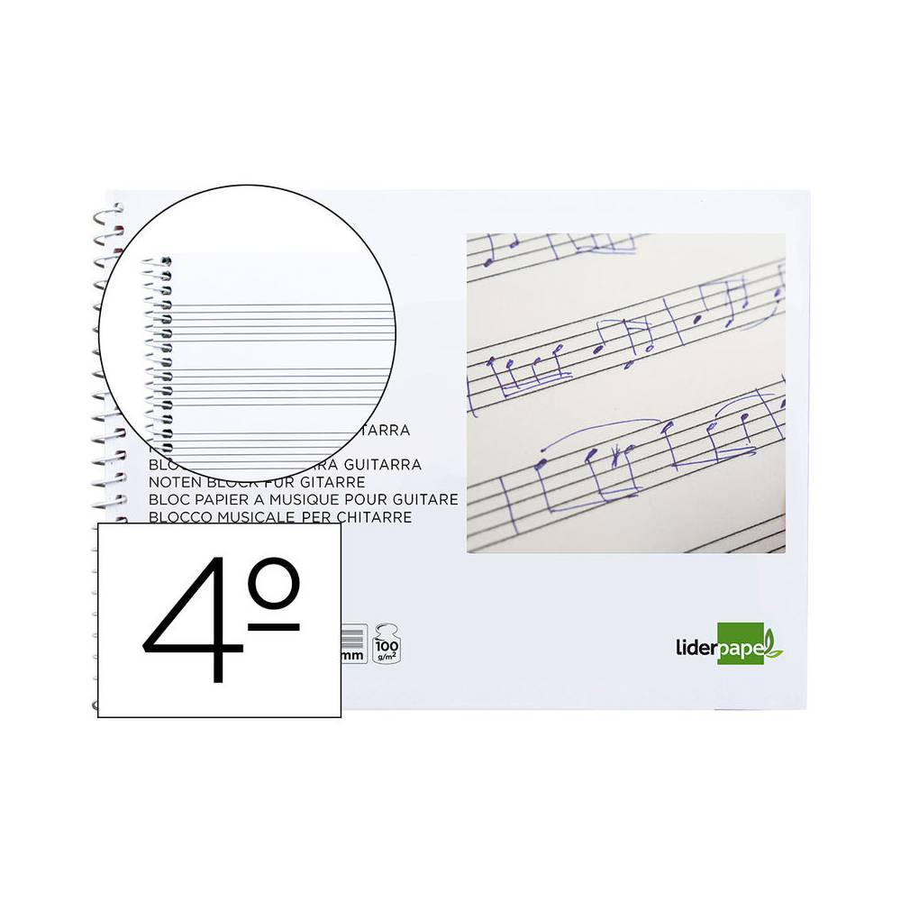 Bloc musica liderpapel para guitarra hexagrama 3 mm cuarto 20 hojas 100g/m2