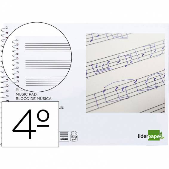 Bloc musica liderpapel pentagrama 3mm cuarto 20 hojas 100g/m2