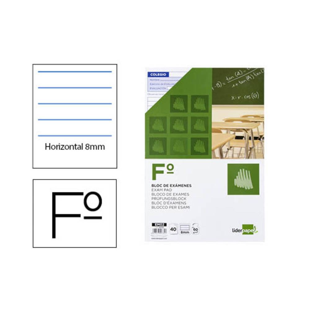 Bloc examenes liderpapel horizontal folio 40 hojas 60g/m2