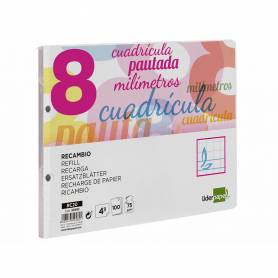 Recambio liderpapel cuarto apaisado pautaguia 100 hojas 75 g cuadriculado pautado 8 mm con margen 2 taladros