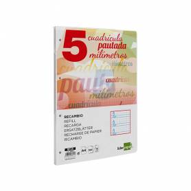 Recambio liderpapel a4 pautaguia 100 hojas 75 g cuadriculado pautado 5 mm con margen 4 taladros