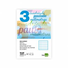 Recambio liderpapel a4 pautaguia 100 hojas 75 g cuadriculado pautado 3 mm con margen 4 taladros