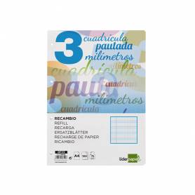 Recambio liderpapel a4 pautaguia 100 hojas 75 g cuadriculado pautado 3 mm con margen 4 taladros