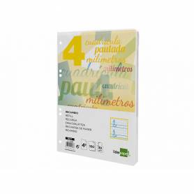 Recambio liderpapel cuarto pautaguia 100 hojas 75 g cuadriculado pautado 4 mm con margen 6 taladros