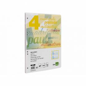 Recambio liderpapel cuarto pautaguia 100 hojas 75 g cuadriculado pautado 4 mm con margen 6 taladros