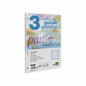 Recambio liderpapel cuarto pautaguia 100 hojas 75 g cuadriculado pautado 3 mm con margen 6 taladros