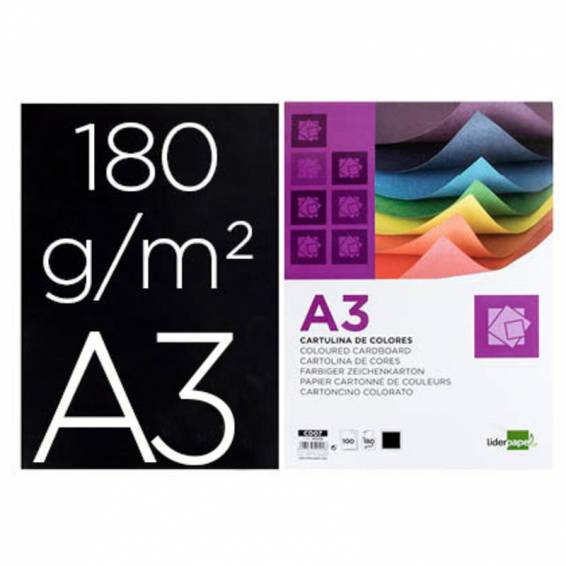 Cartulina liderpapel a3 180g/m2 negro paquete de 100 hojas