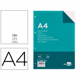 Recambio liderpapel a4 100 hojas 100g/m2 liso sin margen 4 taladros