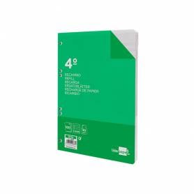 Recambio liderpapel cuarto 100 hojas 60g/m2 pauta 4ª 3.5mm con margen 6 taladros