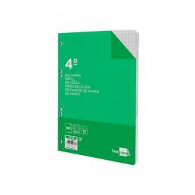 Recambio liderpapel cuarto 100 hojas 60g/m2 cuadro 8mm con margen 6 taladros