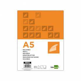 Recambio liderpapel a5 100 h 100g/m2 horizontal con margen 6 taladros