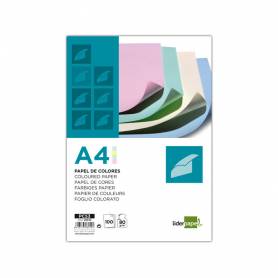 Papel color liderpapel a4 80gr 4 colores surtidos paquete de 100 hojas