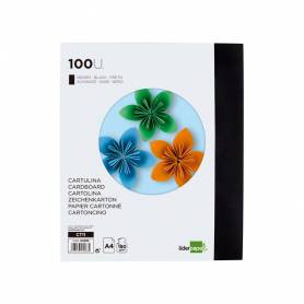 Cartulina liderpapel a4 180g/m2 negro paquete de 100 hojas