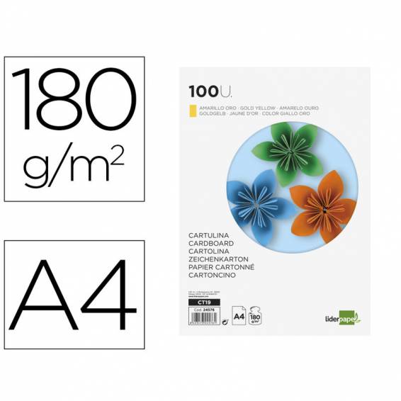 Cartulina liderpapel a4 180g/m2 oro paquete de 100 hojas