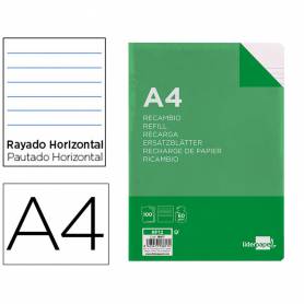 Recambio liderpapel a4 100 hojas 60g/m2 horizontal sin margen 16 taladros