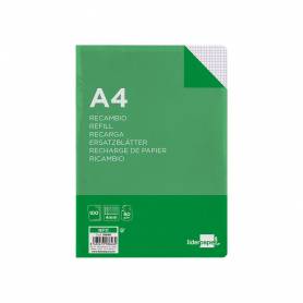 Recambio liderpapel a4 100 hojas 60g/m2 cuadro 4 mm con margen 16 taladros