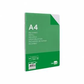 Recambio liderpapel a4 100 hojas 60g/m2 cuadro 4 mm con margen 16 taladros