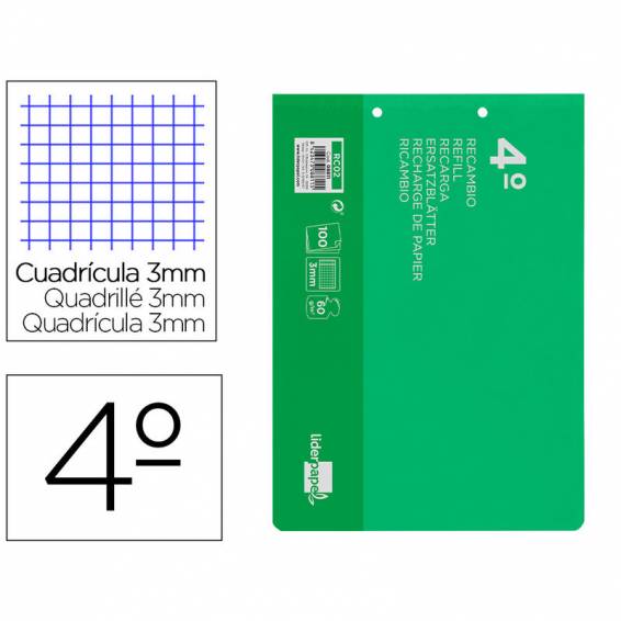 Recambio liderpapel cuarto apaisado 100 h 2tca-06 cuadro 3 mm 2 taladros con margen