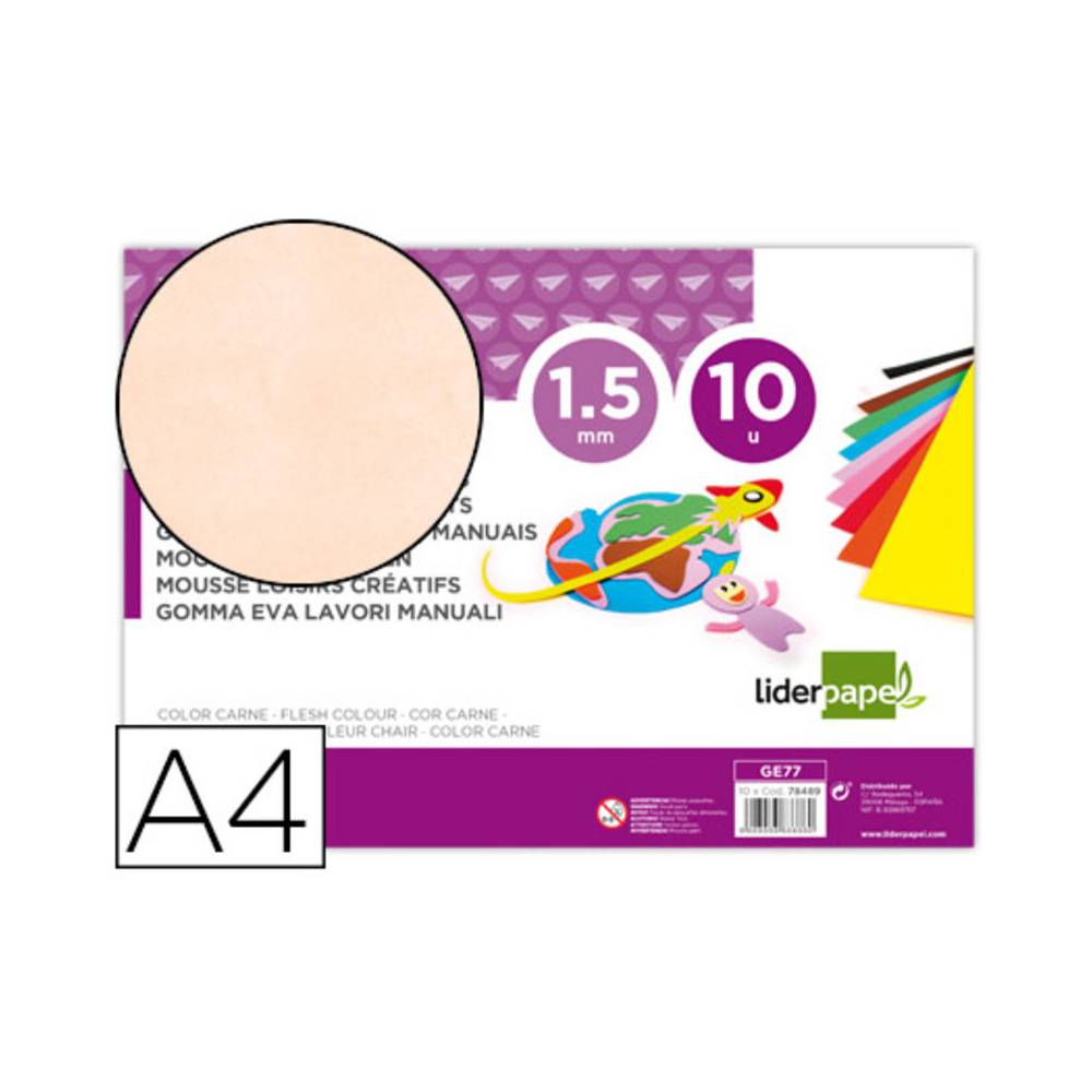 Goma eva liderpapel din a4 60g/m2 espesor 1,5mm carne paquete de 10 hojas