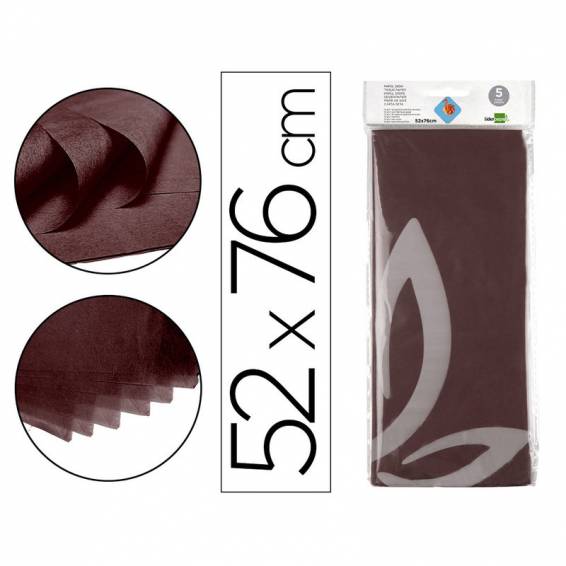 Papel seda liderpapel 52x76cm 18g/m2 bolsa de 5 hojas marron